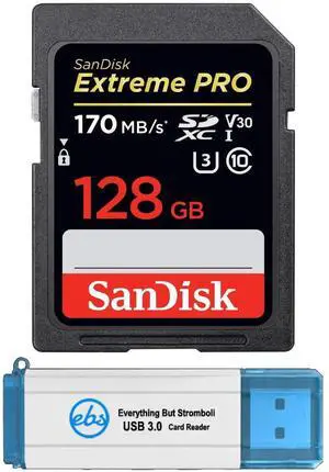 SanDisk 128GB SDXC SD Extreme Pro Memory Card Bundle Works with Canon EOS Rebel T5, T5i, T6, T6i, T7, T7i Digital DSLR Camera 4K V30 (SDSDXXY-128G-GN4IN) Plus 1 Everything But Stromboli TM 3.0 Reader