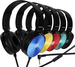 Premium Classroom Headphone with Microphone (5 Pack) - Kids Wired Earphones with Mic for School Students K-12 & Teachers, Soft Swivel On Ear Pads- Perfect for E-Learning, Meetings, Calls -(Colorful)