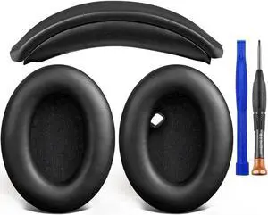 SOULWIT Ear Pads Cushions + Headband, Replacement Kit for Sony WH-1000XM4 (WH1000XM4) Over-Ear Headphones, Replacement Headstrap Pad & Earpads Repair Part - Black