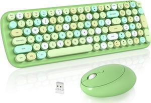 SQMD Wireless Keyboard and Mouse, Typewriter Keyboard and Mouse Wireless Combo, 2.4GHz Wireless Retro Keyboard and Wireless Mouse for PC/Laptop/Desktop/Windows (Green Colorful)