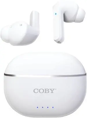 Coby Noise-Canceling Earbuds w/Charging Case | Noise Canceling, Transparency Modes, Smart Tracking, Bluetooth Auto Pairing | 10 Hour Playtime, USB-C Rechargeable (White)