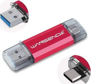WANSENDA Type-C Flash Drive USB C Photo Storage USB 3.0/3.1 Thumb Drive Keychain for USB-C Smartphones Samsung Galaxy LG Google Pixel XL (256GB, Red)