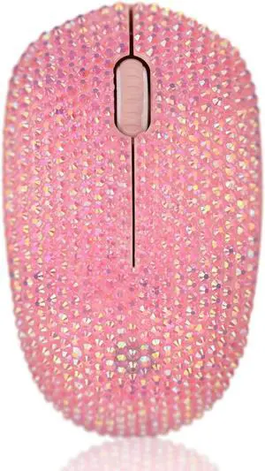Bling Dazzling 2.4GHz Wireless Silent Mouse Covered with Rhinestone Crystal, Crystallized Mouse with USB Receiver, Compatible with Notebook, PC, Laptop, Computer, MacBook,Great Gift (Pink)