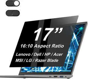 XinWoTuo 17" Laptop Privacy Screen Protector for Lenovo/HP/Acer/Dell (16:10 Aspect Ratio) Laptops, Anti-Glare Anti-Blue Light 17 Inch Privacy Screen Film Filter Bubble Free (with Metal Camera Cover)