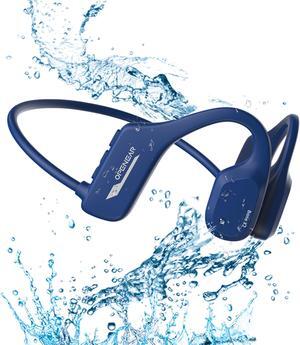 XIMAND Bone Conduction Headphones IP68 Swimming Waterproof Dustproof Sweatproof MP3 Player Headset Underwater Music Player 8GB Memory, Open-Ear Wireless Bluetooth 5.3 with Mic - Blue
