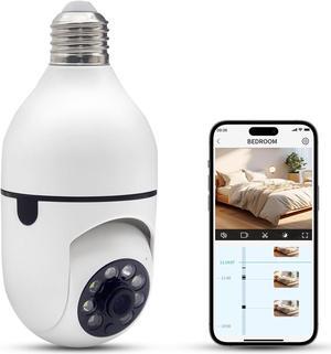 Xuzimaoyi Light Bulb Security Camera, Ring Camera 2.4G Hz Wifi Camera for Home Security with Spot Light, 355 Degree Panoramic, Motion Detection and Alarm (1) (2)