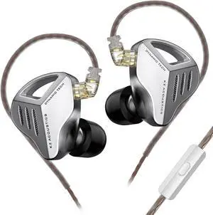 YINYOO KZ ZVX 10mm Dual Cavity Super Linear Dynamic Driver in-Ear Earphones with Detachable Cable, HiFi IEMs in-Ear Monitors for Audiophiles Musician (Silver, with Mic)