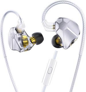 CCZ BC04 Metal in ear Monitor Headphones, 1DD 1BA Hybrid Drivers iem Earphones with 10mm Dynamic Driver, Customized 1BA, Wired Gaming Earbuds, Tangle-free OFC Cable for Computer, PC(with mic, Silver)