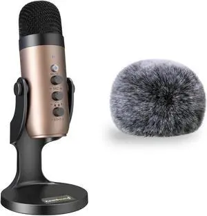 ZealSound USB Microphone k66g Gold and Furry Microphone Cover Bundle