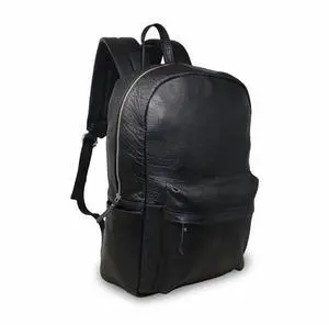 jaald 18" Black Genuine Leather Laptop Backpack Water Resistant Casual Office Work College Bookbag Comfortable Lightweight Travel Rucksack Men