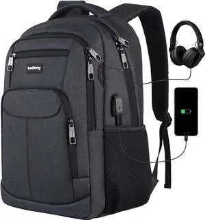 kadilong 17.3 Inch Laptop Backpack Men,School Backpacks for Student Teen Boys Bookbag College Computer Bag with USB Charging Port for Work Business Middle High School,Black