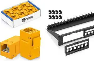 Everest Media Solutions Bundle  2 Items: 24-Port Keystone Patch Panel + 12 Pack of RJ45 CAT6 Keystone Couplers - Yellow