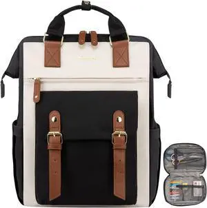 LOVEVOOK Laptop Backpack,Teacher Nurse Work Travel Backpacks Purse for Women, Computer Bag with USB Charging Port, 17 inch Black Brown