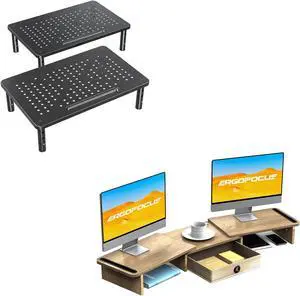 ELIVED 2 Pack Monitor Stand Riser+Dual Monitor Stand Riser with Drawer