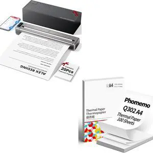 Phomemo Q302 Portable Printer with 100pcs A4 Thermal Printer Paper, Upgraded 300dpi Inkless Bluetooth Printers for Home Use with Reverse Charging, WiFi Printer Compatible with Phone & PC