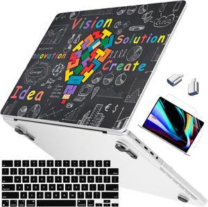 Mektron Ultra Thin Armor Printed Case for MacBook Pro 14 inch 2023 Release M3 A2918 A2992 Fits 2022 2021 M2 A2779 M1 A2442 Pro/Max, Protective Hard Shell with Fold Kickstand, Geometric Blackboard