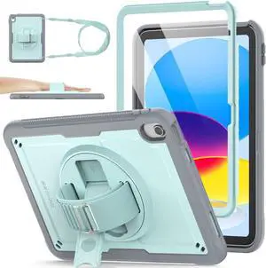SEYMAC stock Case for iPad 11 inch (A16, 11th) 2025, for iPad 10th Generation 10.9'' 2022, Drop Protection Case with Screen Protector, Pen Holder, Stand, Hand&Shoulder Strap,Frosting-Anti-Slip,SkyBlue