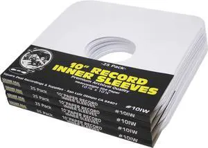 (100) White Paper Inner Sleeves for 10" Vinyl Records  Ideal for 78 RPM Albums  Archival-Quality Replacement Sleeves #10IW