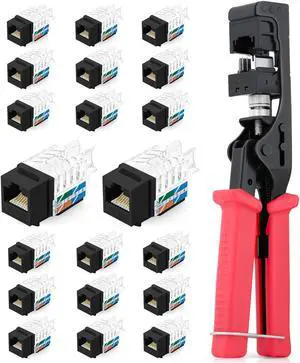 Everest Media Solutions Bundle  2 Items: 45Term - Speed Termination Tool + 20 Pack of RJ45 CAT6A UTP Keystone Jacks - Black