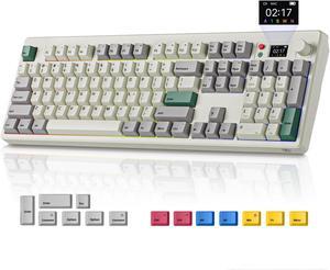 BOYI K104Pro Retro Mechanical Keyboard,Gasket Structure BT5.0/2.4G/Type-C 4000mAh RGB Gaming Keyboard,Linear Lubed Switches HotSwap NKRO Wireless Custom Keyboard with Screen Display&Knob for Win/Mac