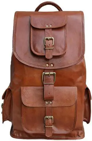 Jaald 18" Leather Laptop Backpack Vintage Rucksack Daypack College Bag School Picnic Bag Full Grain Leather