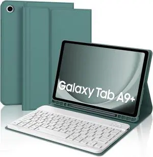 BORIYUAN Keyboard Case for Samsung Galaxy Tab A9 Plus 5G 11 Inch 2023(SM-X210/X216/X218) - Detachable Wireless Bluetooth Keyboard Folio Smart Cover with S Pen Holder for Galaxy Tab A9+ 11" (Green)