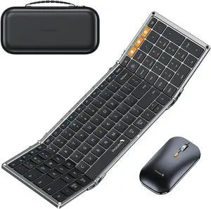 ProtoArc Foldable Keyboard and Mouse, XKM01 Folding Bluetooth Keyboard Mouse Combo for Business and Travel, 2.4G+Dual Bluetooth Full-Size Portable Keyboard for Laptop iPads Tablets - Space Gray