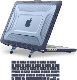MOSISO Compatible with MacBook Pro 16 inch Case 2024-2021 Release M3 A2991 M2 A2780 M1 A2485, Honeycomb Shockproof Heavy Duty TPU Bumper Plastic Hard Case with Fold Kickstand&Keyboard Cover, Navy Blue