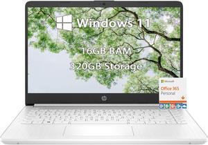 HP-14inch Laptop-Windows11 Laptop-School - Microsoft Office 365 - Quad-core Intel Processor - Long Battery Life - Ultralight Laptop for Student- Mini Laptop - 2023 (White, 16GB RAM |320GB Storage)
