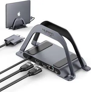 4URPC USB C Docking Station Dual Monitor 4K for MacBook Pro/Air, Laptop Docking Station Stand Dual HDMI for Mac, Laptop Dock with 2 HDMI Ports, PD3.0, Ethernet, 3USB, SD/TF, Audio