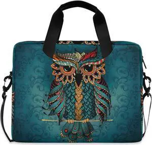 ALAZA Owl Print Boho Ethnic Laptop Case Bag Sleeve Portable Crossbody Messenger Briefcase w/Strap Handle, 13 14 15.6 inch