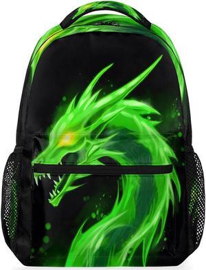 Green Dragon Kids Backpack for Boys Girls, 16 Inch School Backpack Animal Fire Elementary School Bag Students Bookbags Travel Laptop Backpacks Casual Daypack