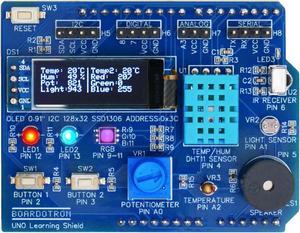 Boardotron UNO Learning Shield + UNO R3 Board Compatible with Arduino Pre-Assembled All-in-One Starter Beginner Multifunctional Expansion Kit