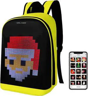 Crelander LED Backpack, 17 inch Laptop Backpack with Programmable Screen Smart Dynamic Shoulder Luggage Bag Cycling Travel Daypack Rucksack Personalized Gifts for Men Women (Yellow)
