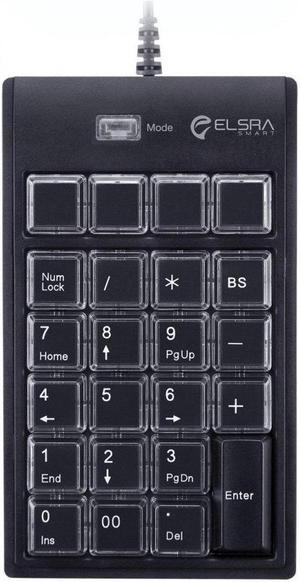 ELSRA USB Wired Programming Numeric Keypad ControlPad Black PK-2068(23 Key, 2-Level programmable, 2 USB Hub) for Windows