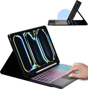 for iPad Pro 13-inch (M4) 2024 Case with Detachable Keyboard : DIY 3-Zone 7 Color Backlight Tablet Keyboard Cases with Touchpad - 13" iPad Pro 2024 (M4) Keyboard Cover with Pen Holder & Kickstand