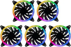Empowered PC 5-Pack Halo High Performance Quiet ARGB CPU Cooling Fans (600-2000rpm PWM, Daisy-Chainable, 2.6mm H2O Pressure & 56CFM Airflow @36dBA, 3-Pin, 25 x 120mm, 3yr Warranty)
