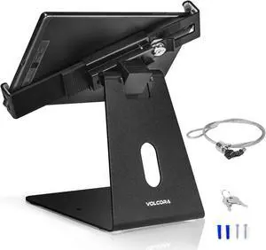 Volcora Anti-Theft Tablet Stand iPad Security Holder with Lock, Black 10-13 Inch Kiosk Stand Mount, Swivel, Adjustable, for iPad Pro, Air, POS Register, Retail Business, Checkout, Cashier