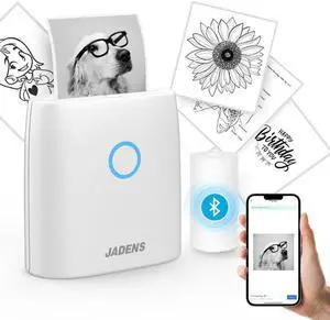 JADENS Mini Sticker Printer-2 Inch Bluetooth Thermal Pocket Printer,Inkless Portable Printer for Study Notes,Photos, Memos,Lists,Work Plans,DIY,Gifts,Journals,White