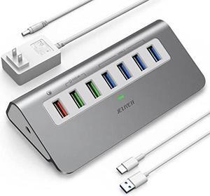 Powered USB 3.2 Hub Gen 2,7-port USB C/USB 3.1 to USB Hub Multiport Adapter(4X 10Gbps Data Ports, 3X Charging Ports)3.3ft USB Splitter USB Extender with 30W Power Adapter for Laptop,PC,Desktop,Macbook