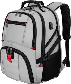 YOREPEK Travel Backpack, Extra Large 50L Laptop Backpacks for Men Women, Water Resistant College Backpack Airline Approved Business Work Bag with USB Charging Port Fits 17 Inch Computers, Light Grey