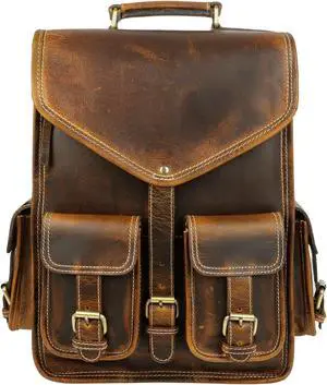 KomalC Leather Backpack Rucksack Travel Laptop Camping Bag for Men Women