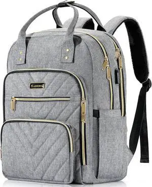 Kuosdaz Travel Backpack for Women, 15.6 Inch Work Laptop Backpack, Water Resistant Backpack for Business with USB Charging Port, Anti-theft Student Teacher Bookbags, Large Daypacks for Women, Grey