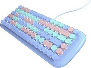 Lomiluskr Cute Colorful Wired Mechanical Keyboard for Girls and Kids, Round Keycaps, Compact 84 Keys, 10 Lighting Effects White Backlit, Pink Switch (Blue)