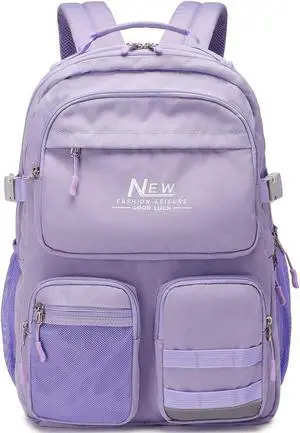 El-fmly Water Resistant Backpack for Teen Boys Students, Casual Multi Pockets Daypack with 15.6 inch Laptop pocket for Travel School College (Purple)
