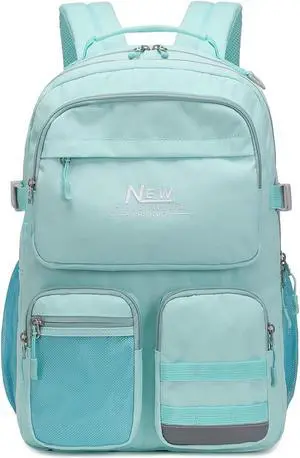 El-fmly Water Resistant Backpack for Teen Girls Boys Students, Casual Multi Pockets Daypack with 15.6 inch Laptop pocket for Travel School College (Water Blue)