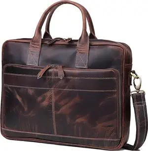 Vintage Handmade Leather Travel Messenger Office Crossbody Bag Laptop Briefcase Computer College Satchel Bag (18" Brown)