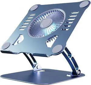 YOVDA Laptop Cooler Cooling Pad Stand - Slim Ergonimic Laptop Stand for Desk, 3 Speed Cooling Fan Adjustable Height Laptop Cooling Stand for MacBook 11-15.6 Inch, Blue & Gray