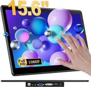 Gallagher Portable Touchscreen Monitor,15.6" Laptop Screen Extender,1080P IPS 10 Point Touch with HDMI VGA DVI VESA Speakers for PC,CCTV, POS, Industrial Medical Equipment (15.6 Touchscreen Monitor)