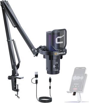COMICA Ejoy Uni PRO(A) USB Wireless Microphone with Noise Cancellation, RGB Lights, Monitoring, Muting, Boom Arm Mic for for Computer, PS5, PS4, Streaming, Podcast, Chat, Twitch, Discord